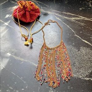 Gold, turquoise and coral statement necklace